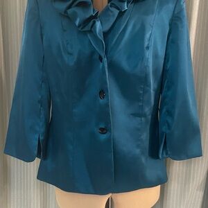 Adrianna Papell Blue /Green Blazer with Notched Collar and Fitted Silhouette